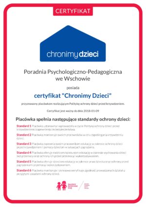 Poradnia Psychologiczno-Pedagogiczna we Wschowie otrzymała certyfikat