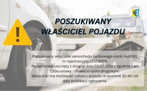POSZUKIWANY WŁAŚCICIEL POJAZDU