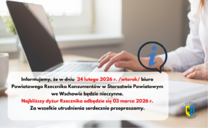 Biuro Powiatowego Rzecznika Praw Konsumentów nieczynne