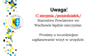 17 sierpnia 2026 r. Starostwo Powiatowe będzie nieczynne