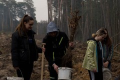 Uczniowie I Liceum Ogólnokształcącego z Oddziałami Dwujęzycznymi im. T. Zana podczas akcji sadzenia lasu.