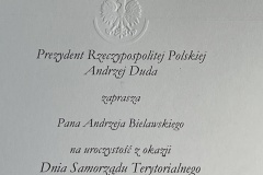 Zaproszenie dla Starosty Wschowskiego Andrzeja Bielawskiego na uroczystości z okazji Dnia Samorządu Terytorialnego